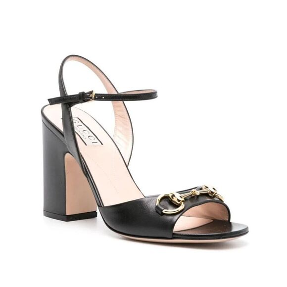 Gucci Shoes - Gucci Women's  Leather Horsebit Mid heel Ankle-Strap Sandals Black 38